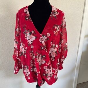 Kut from the Kloth Vibrant Red Floral Blouse